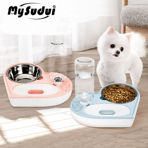2 In 1 Pet Dog Cat Water Food Bowl Set || Automatic Water Dispenser Bottle  ||  Detachable Stainless Steel Small Puppy Dog Food Bowl