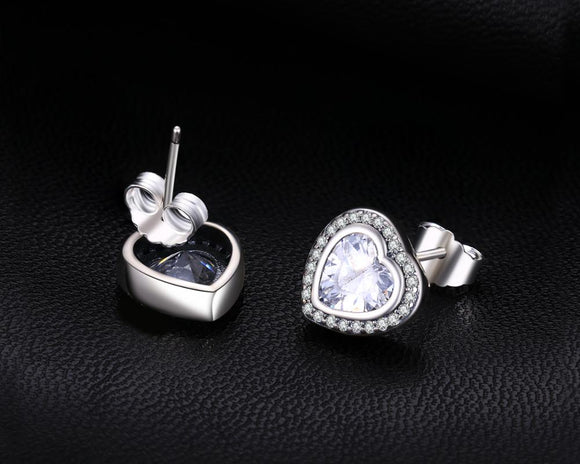 925 Sterling Silver crystal Zircon Heart Earring Studs