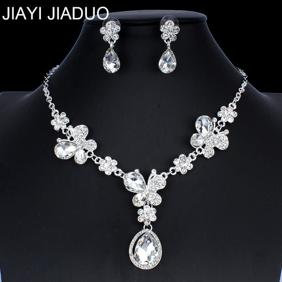 Women's Wedding Jewelry Set Silver Color Necklace Earrings Crystal Jewelry Fashion-jewelry set-[women]-[necklace]-[jewelry]-Shopdreamstoday