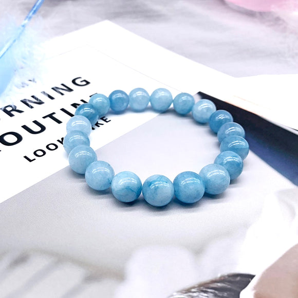Elastic blue Natural beaded Aquamarine Bracelet-Bracelet-[women]-[necklace]-[jewelry]-Shopdreamstoday